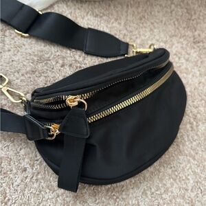 Black Crossbody Bag with Gold Accents